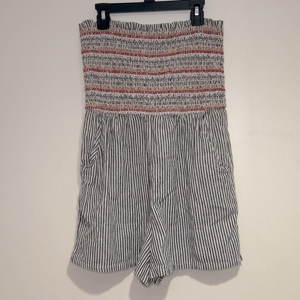 American Eagle Dusty Blue Striped Smocked Top Romper Sz Med